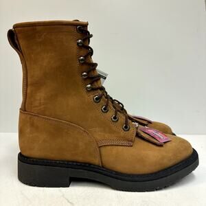 NWT Men's Justin 760 Original 8" Conductor Work Boot Aged Bark Made in USA 8 D